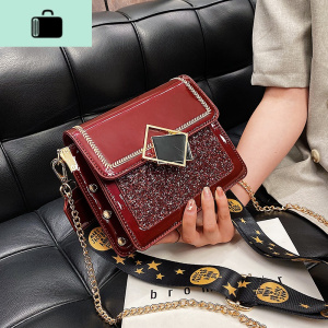 亮面小包包女包2020新款韩版亮片漆皮包百搭单肩宽带包洋气斜挎包NEW LAKE女斜挎包