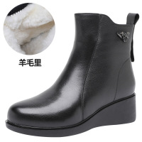 头层牛皮羊雪地靴皮毛一体短靴女冬加绒加厚冬季保暖妈妈棉鞋