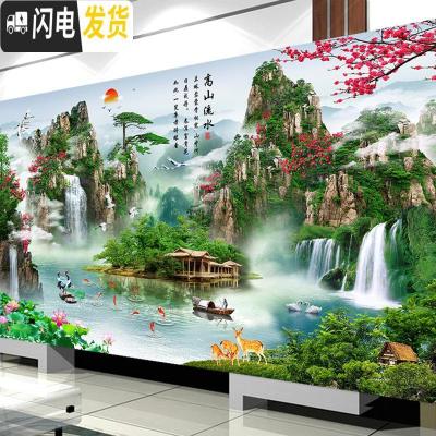 三维工匠线绣十字绣2019新款客厅风景山水画手工流水生财满 棉线-满绣200*90厘米(线量多送30-送全套工具-送绣