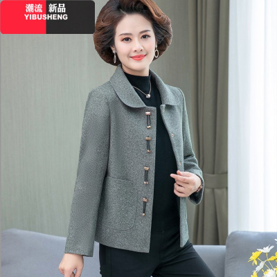 YIBUSHENG妈妈春秋装外套中老年女新款毛呢上衣中年女士短款秋冬厚呢子夹克妈妈装
