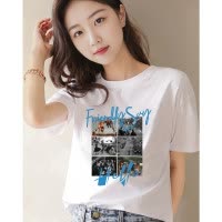 [2.5折价45元]唐狮夏季女圆领前胸四宫格图案短袖T恤休闲高级感chic
