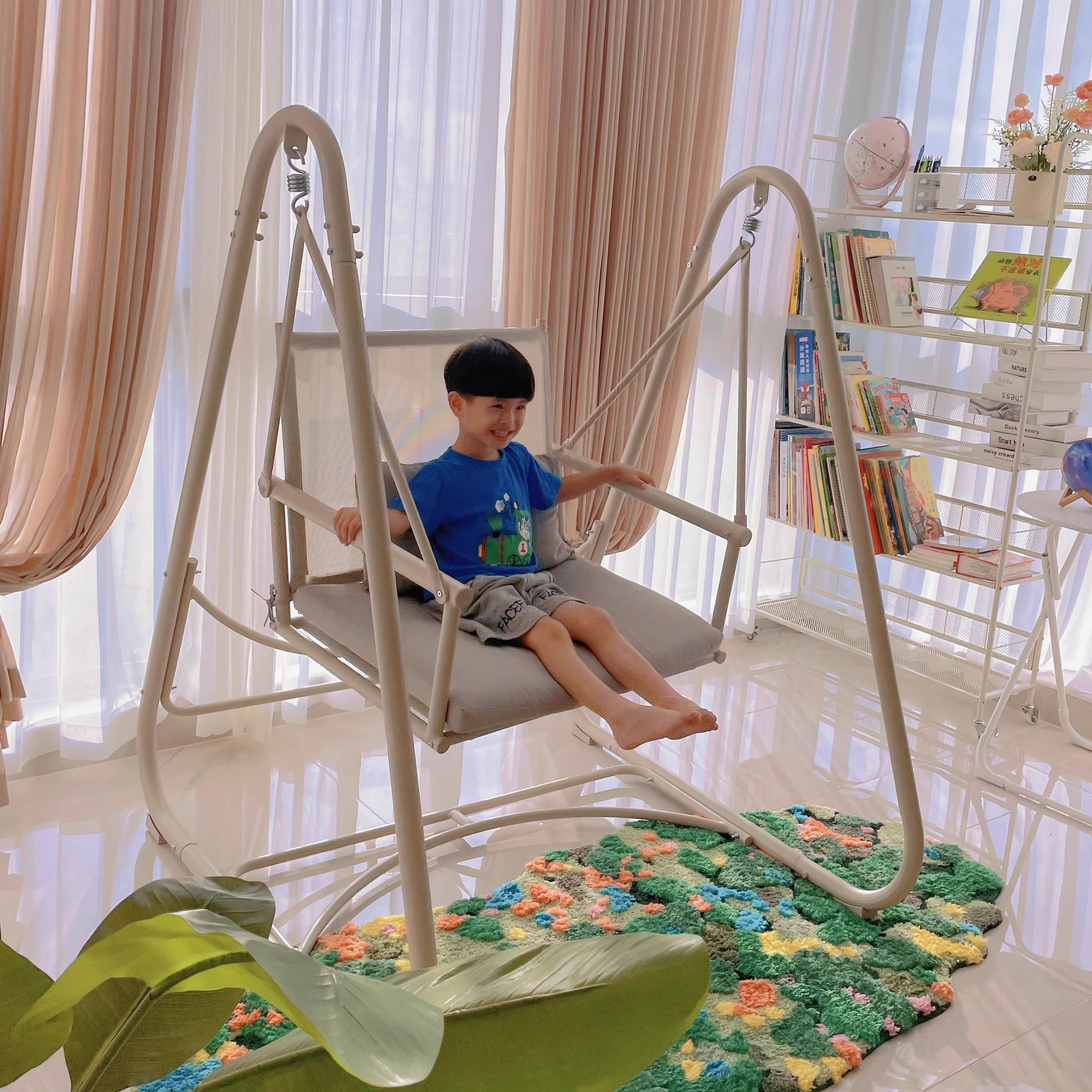 紫叶阳台秋千网红单人摇椅家用室内小户型双人摇篮椅庭院别墅花园户外秋千椅