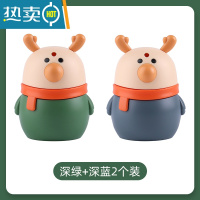 敬平2022新款牙签盒客厅家用创意麋鹿牙签筒按压式自动弹出牙签 深绿+深蓝2个装