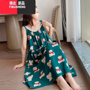 YIBUSHENG季新款可爱ins风减龄气质显瘦无袖连衣裙胖MM300斤加大码睡裙女