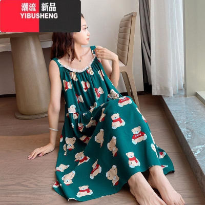 YIBUSHENG季新款可爱ins风减龄气质显瘦无袖连衣裙胖MM300斤加大码睡裙女