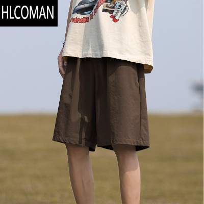 HLCOMAN咖啡色日系运动短裤男士夏季薄款休闲直筒五分裤男生宽松百搭裤子