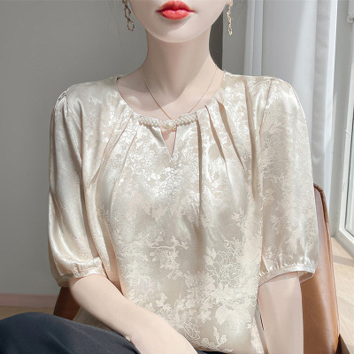 丝绸缎面2026春夏季新款女装圆领短款T恤薄款打底衫减龄短袖上衣