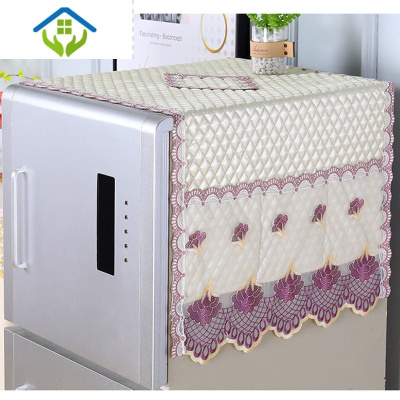 御蓝锦冰箱防尘布盖布单开门双开门冰箱罩格兰仕微波炉防尘罩防油米色百财+紫小开门冰箱巾60*160