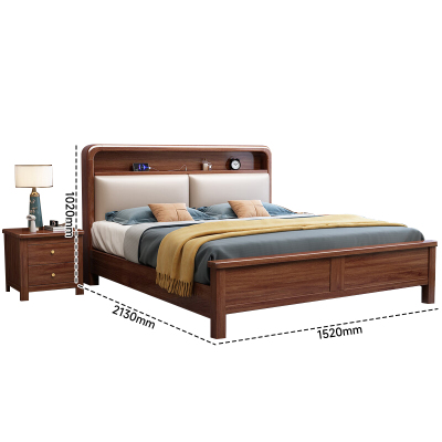 苏宁 质凡 宿舍公寓胡桃木带软包实木床框架结构/ZF-SMC059/1.5米*2米