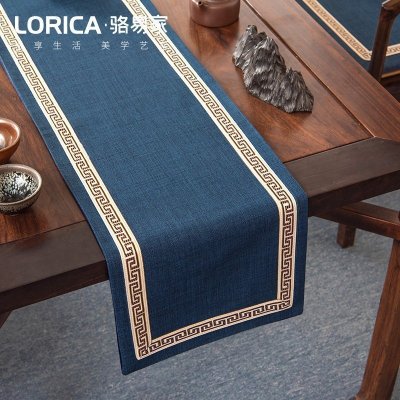 美式桌旗新中式禅意茶旗布现代简约茶几餐桌北欧电视 福延年-蓝色(平角款) 33*300cm(适用桌长2.4米-2.6米)