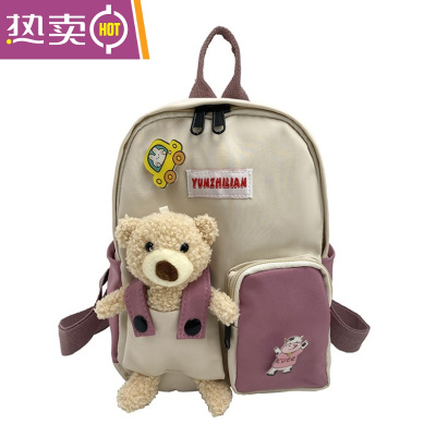 NEWLAKE幼儿园书包可爱女孩背包2岁3男童网红新款夏季帆布小熊双肩包宝宝书包学生