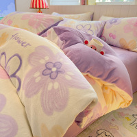 秋冬牛奶绒床上四件套小清新加厚保暖珊瑚绒床单被套罩三件套床品_563