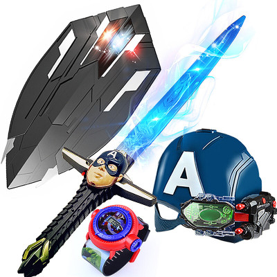 美国队长盾牌新款发光变形爪盾儿童玩具男女孩cos表演装备美队光剑+爪盾+面具+手表