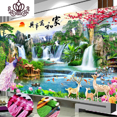 封后十字绣2019新款客厅家和万事兴流水生财自己刺绣线绣满高光丝线-满绣250*105厘米多配30%线-送绣圈-送小