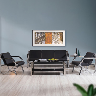 域赢办公沙发简约现代商务沙发会客接待钢架沙发茶几组合 3+1+1+茶几