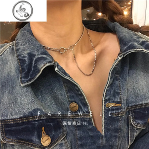 韩版双层项链女个性潮短款百搭超火冷淡风锁骨链镶钻ins学生网红 JiMi 银色