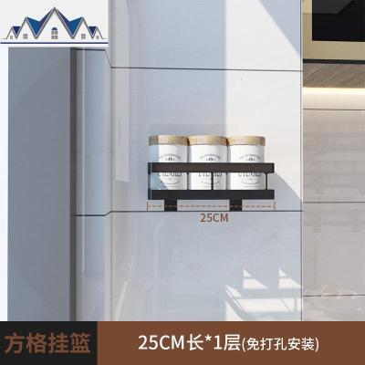 黑色不锈钢厨房置物架壁挂式调料架子免打孔调味品油盐酱醋收纳架 三维工匠