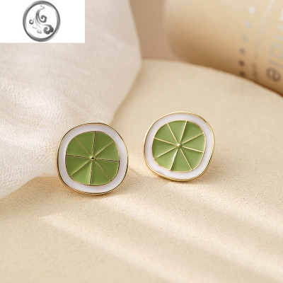 JiMi日韩清新柠檬耳钉小众设计感气质耳环青柠耳饰蚊香盘无耳洞耳夹女