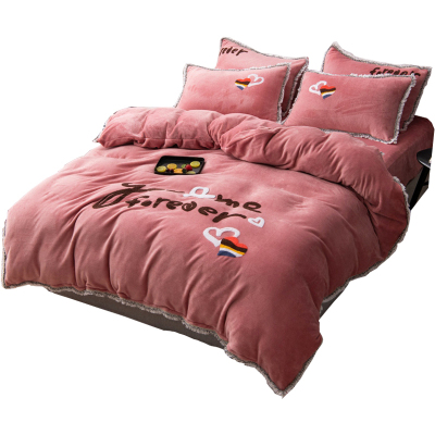 美帮汇床上四件套绒面冬天 双面绒加绒加厚被套法莱绒毛绒床单珊瑚绒女