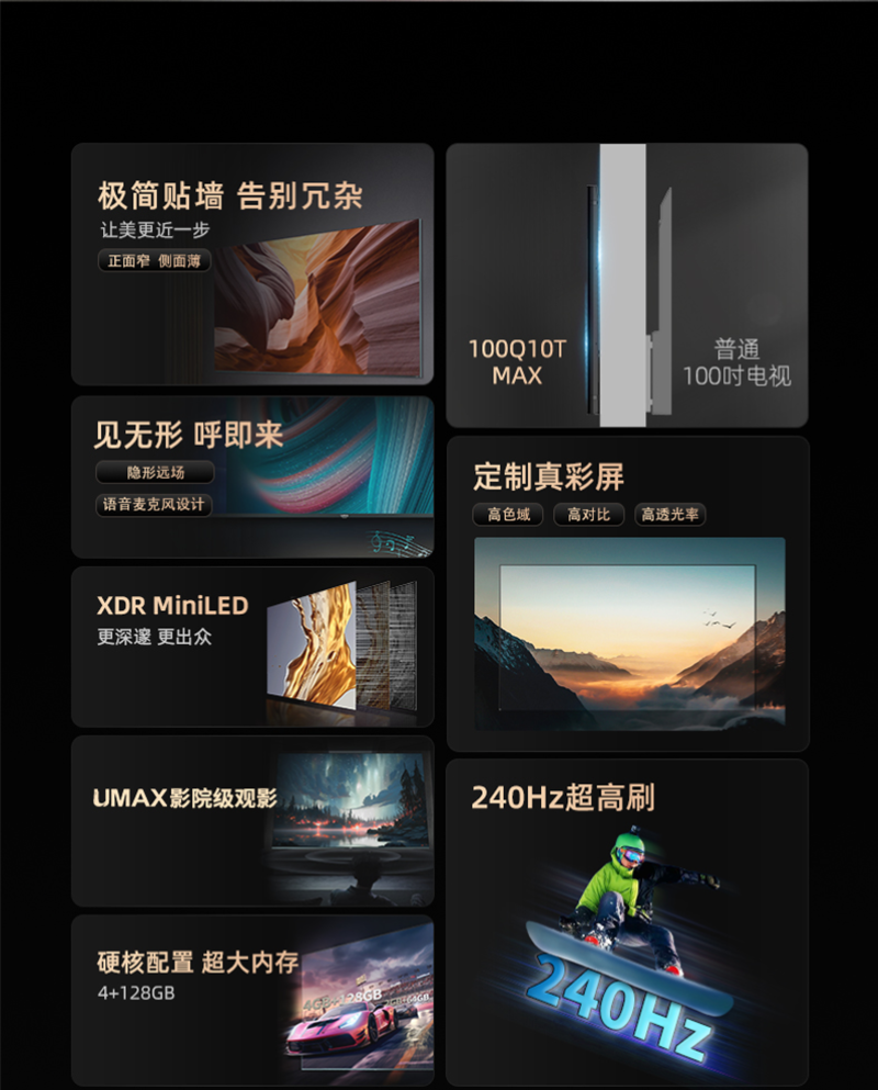 长虹Q10T MAX 100英寸艺术电视纤薄壁画贴墙MiniLED 智能平板液晶电视机