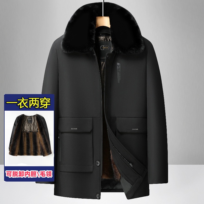 中老年棉衣男装外套时尚加绒中年男士内胆可拆卸加厚保暖棉服冬装