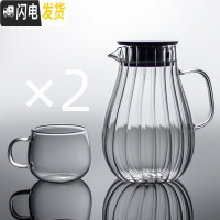 三维工匠玻璃凉水壶可高温家用大容量杯防爆扎壶果汁凉白开茶壶套装冷水壶 玻璃花瓣壶大号2.0+2龙胆杯茶具