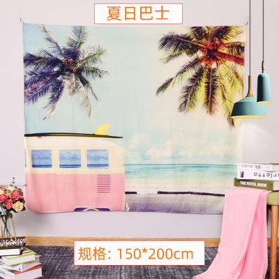 北欧挂布布料 背景布背景墙布民宿房间布置装饰布艺床头布 夏日巴士-200*150cm/收藏加购送USB款彩灯