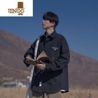 YANXU长袖衬衫男秋季新款日系复古潮牌黑色衬衣款百搭宽松休闲外套