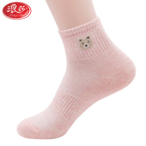 浪莎langsha女士纯棉袜子6双女式春夏秋季中筒中厚款韩版卡通网眼透气运动休闲袜