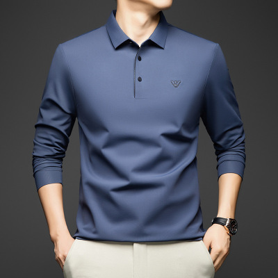 男士长袖T恤男款春秋季新款中年纯色百搭爸爸装POLO衫男装