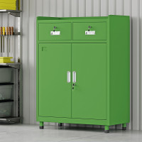 域赢工具柜二斗双开门式五金柜铁皮储物柜多功能器材柜矮柜绿色加厚款