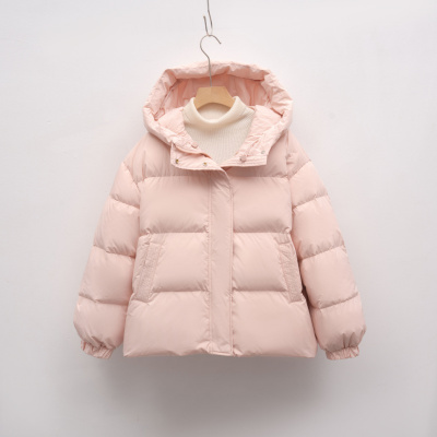 新羽绒服宽松白鸭绒纯色简约连帽女新款冬季保暖加厚外套潮