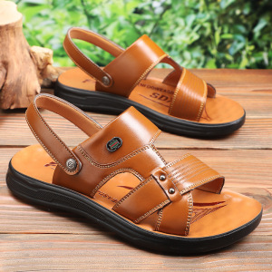 凉鞋男士夏季外穿真皮沙滩鞋男防滑防水耐穿两用拖鞋