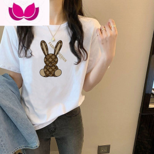 七斓欧洲站黑色短袖t恤女圆领印花2023年新款百搭宽松上衣女ins潮