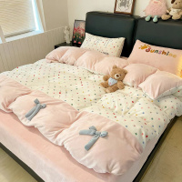 ins少女心蝴蝶结牛奶绒四件套冬季珊瑚绒被套毛绒床单法兰绒床品