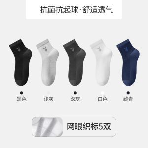 花花公子男士袜子男款纯棉夏薄款网眼透气中筒袜防臭吸汗抗菌男袜