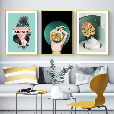 乔迁礼品现代人物装饰画创意挂画客厅绿色金色壁画轻奢酒店卧室