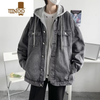 YANXU痞帅牛仔夹克男潮牌ins连帽宽松百搭外套潮流韩版假上衣