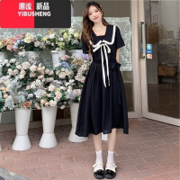 YIBUSHENG娃娃领连衣裙装2024年新款初中高中学生甜美法式收腰中长裙子潮