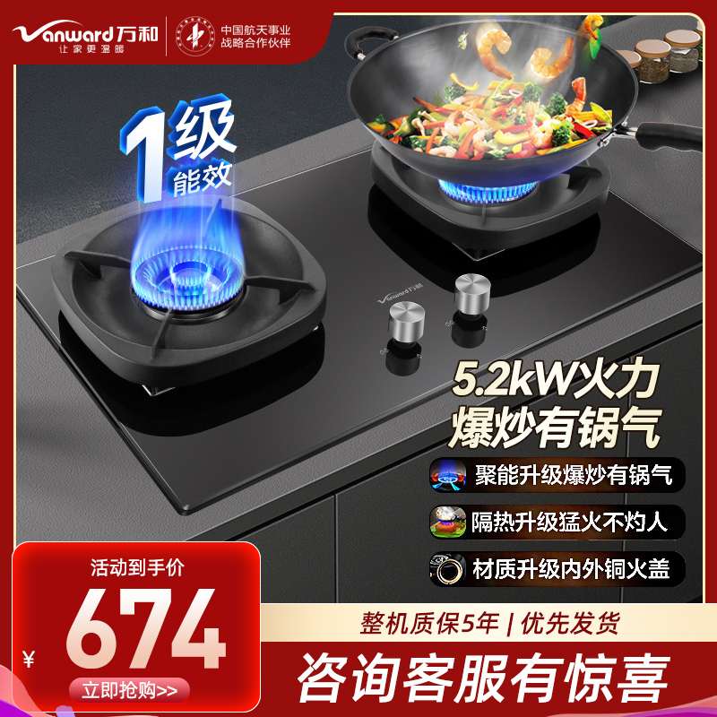 万和(Vanward) 超一级能效天然气双灶 双眼燃气灶 单灶具 5.2KW火力钢化玻璃 可调底座G6L50