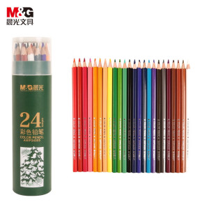 晨光 M&G 彩色铅笔PP筒装 AWP34305 24色 24支/筒 绿筒 木制 筒