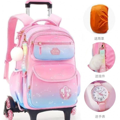 迪士尼儿童拉杆书包小学生三到六年级公主6轮爬楼两用女孩双肩包