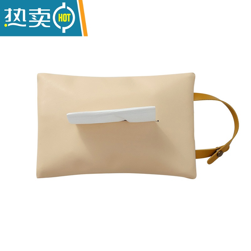 敬平MOM皮革纸巾套纯色家用车载pu抽纸盒防水简约北欧ins悬挂抽纸袋 挂绳款—杏纸巾盒