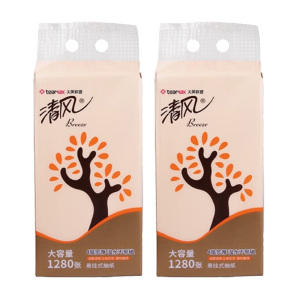 清风抽纸4层320抽2提悬挂式湿水不易破立体压花AR1ATM