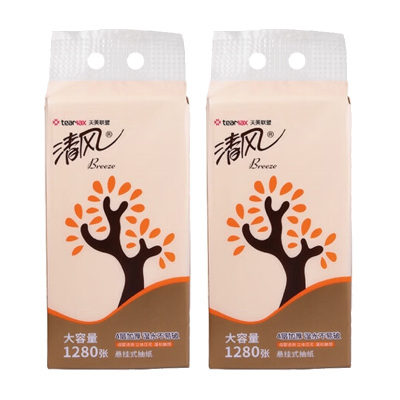 清风抽纸4层320抽2提悬挂式湿水不易破立体压花AR1ATM