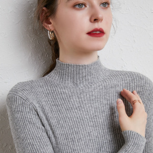 半高领抽条修身针织打底衫韩版纯色毛衫秋冬新款套头紧身毛衣女