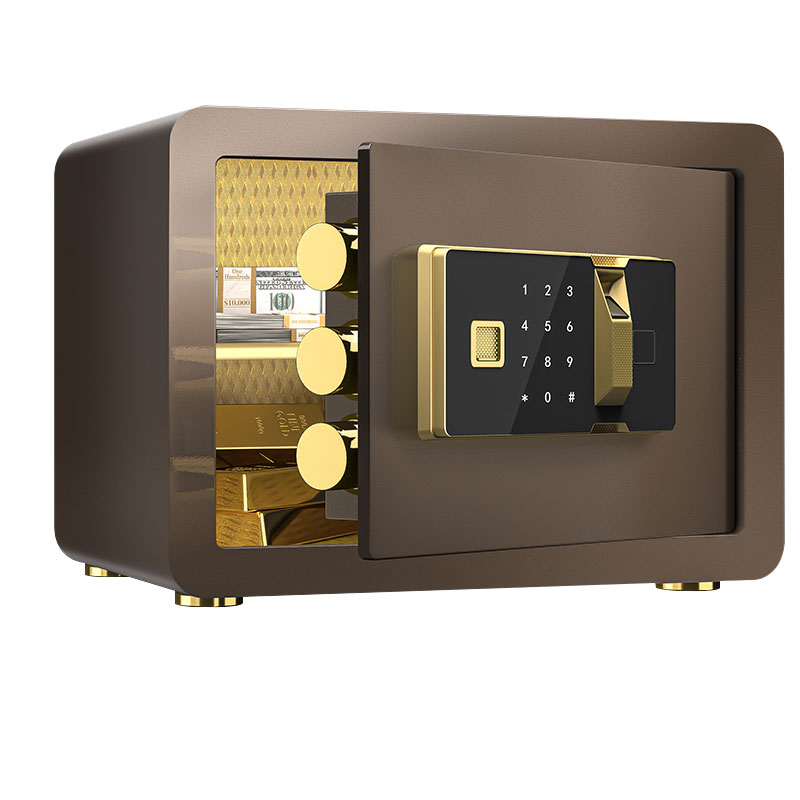 臻远ZY-NW-BXGS-08全钢实心保险柜办公防盗保险箱 高25cm咖色指纹款