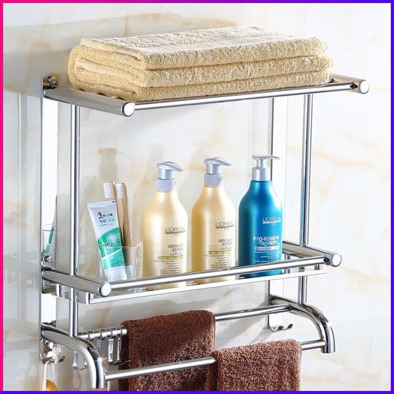 浴室置物架壁挂免打孔双层卫生间毛巾架不锈钢2层3洗手间厕所挂件