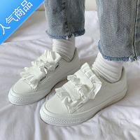 SUNTEK荷叶边帆布鞋女2020夏季新款学生百搭韩版ins街拍魔术贴小白鞋女