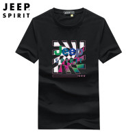 JEEP/吉普夏季印花短袖T恤男大码棉圆领透气男装宽松